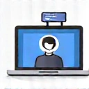 Icon representing online consultations with a laptop and video call interface