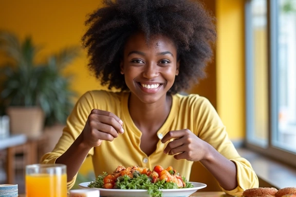 Diverse individual eating a healthy, culturally appropriate meal