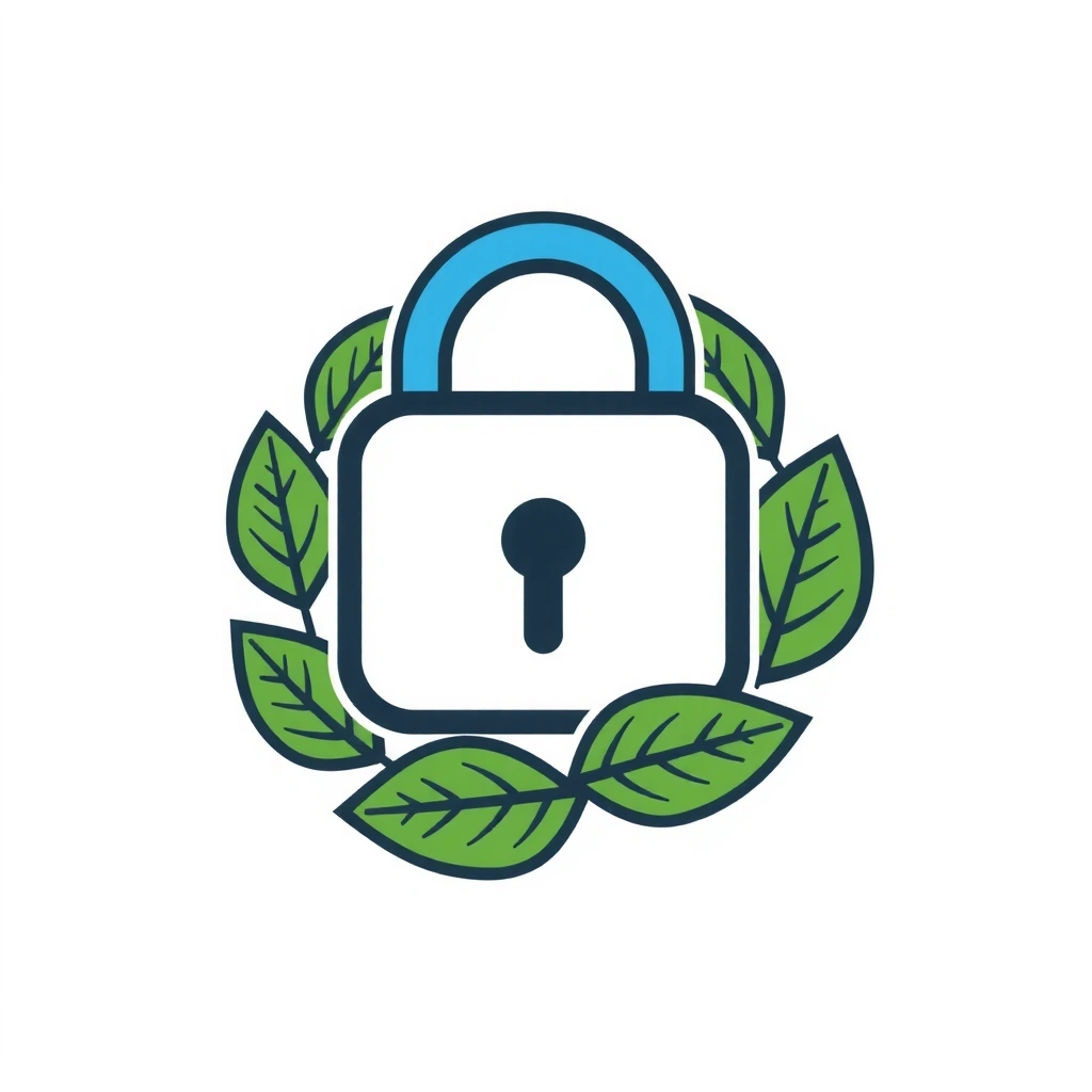 Un'icona stilizzata di un lucchetto con foglie, che simboleggia la privacy e la sicurezza dei dati.